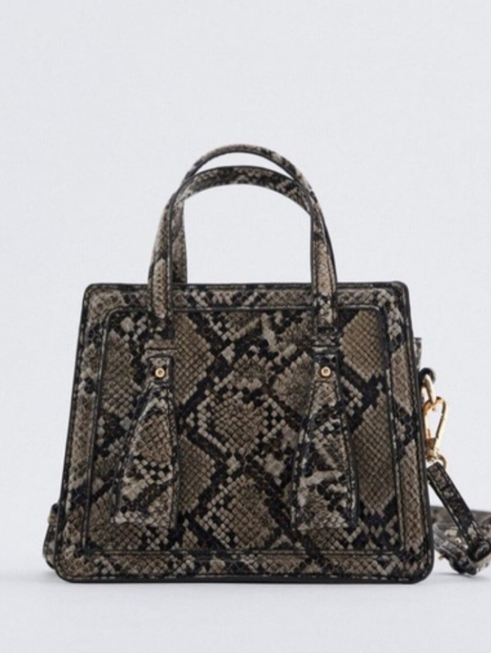 Zara Faux Snakeskin Mini City Bag | Neutral Crossbody Satchel